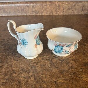 Royal Albert Cream and Sugar Set with Blue and Pink Floral Design